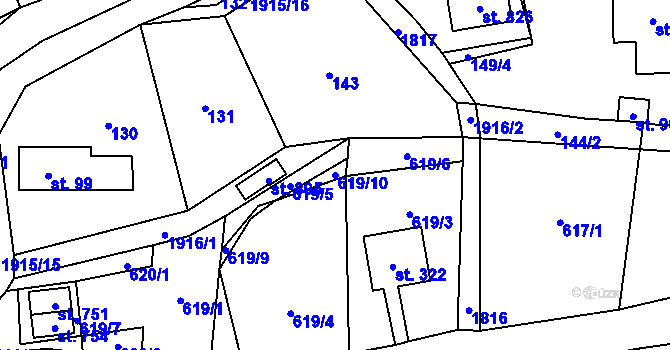 Parcela st. 619/10 v KÚ Svor, Katastrální mapa