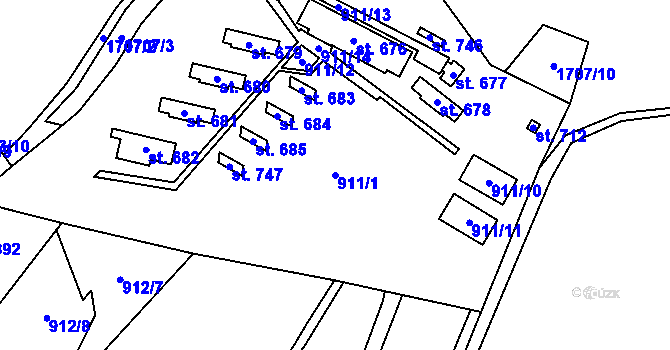 Parcela st. 911/1 v KÚ Svor, Katastrální mapa