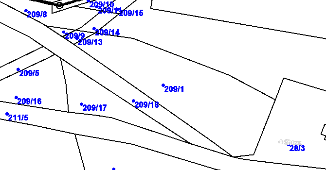 Parcela st. 209/1 v KÚ Nasavrky u Tábora, Katastrální mapa