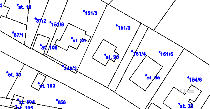 Parcela st. 90 v KÚ Česká Cikánka, Katastrální mapa