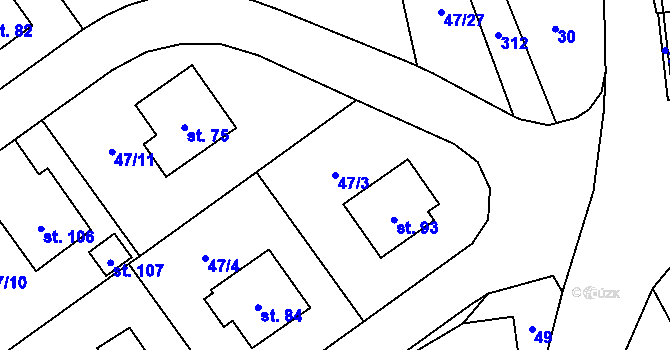 Parcela st. 47/3 v KÚ Moravská Svratka, Katastrální mapa