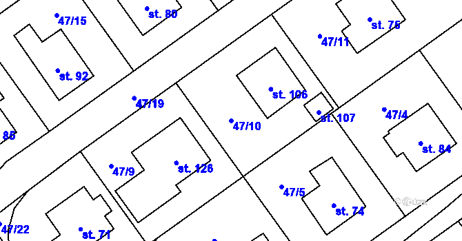 Parcela st. 47/10 v KÚ Moravská Svratka, Katastrální mapa