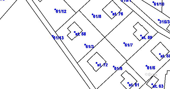 Parcela st. 61/3 v KÚ Moravská Svratka, Katastrální mapa