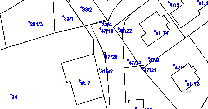 Parcela st. 47/28 v KÚ Moravská Svratka, Katastrální mapa