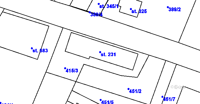 Parcela st. 231 v KÚ Svratka, Katastrální mapa