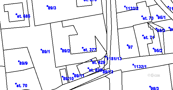 Parcela st. 377 v KÚ Svratka, Katastrální mapa