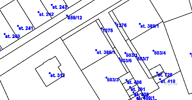 Parcela st. 388/1 v KÚ Svratka, Katastrální mapa