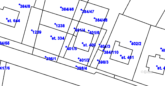 Parcela st. 400 v KÚ Svratka, Katastrální mapa