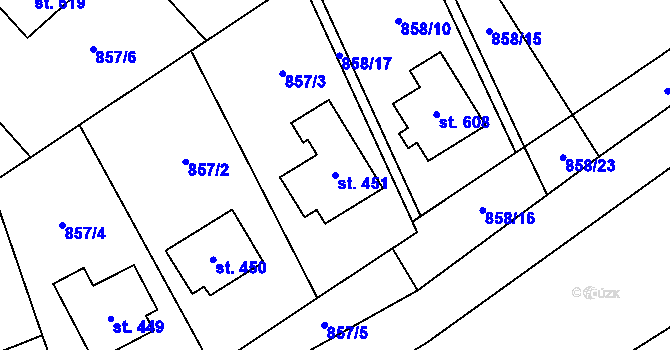 Parcela st. 451 v KÚ Svratka, Katastrální mapa