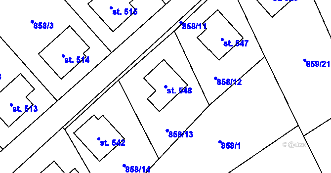 Parcela st. 548 v KÚ Svratka, Katastrální mapa
