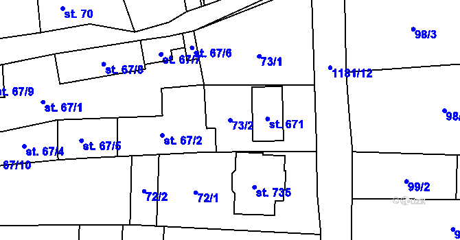 Parcela st. 73/2 v KÚ Svratka, Katastrální mapa