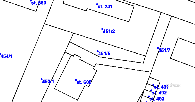 Parcela st. 451/5 v KÚ Svratka, Katastrální mapa