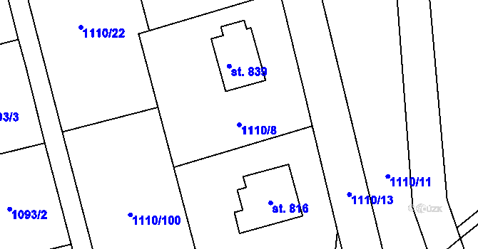 Parcela st. 1110/8 v KÚ Svratka, Katastrální mapa