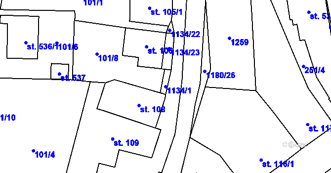 Parcela st. 1134/1 v KÚ Svratka, Katastrální mapa