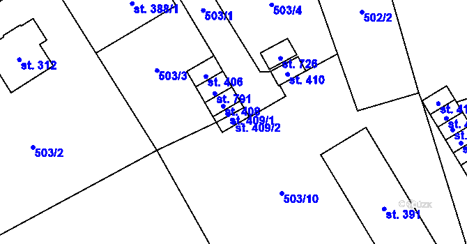 Parcela st. 409/2 v KÚ Svratka, Katastrální mapa