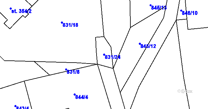 Parcela st. 831/24 v KÚ Svratka, Katastrální mapa