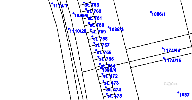 Parcela st. 756 v KÚ Svratka, Katastrální mapa