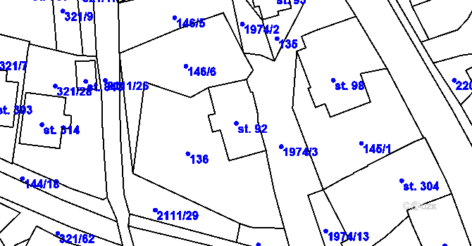 Parcela st. 92 v KÚ Svratouch, Katastrální mapa