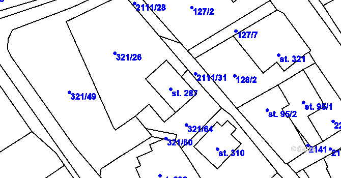 Parcela st. 287 v KÚ Svratouch, Katastrální mapa