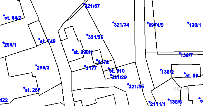 Parcela st. 299 v KÚ Svratouch, Katastrální mapa