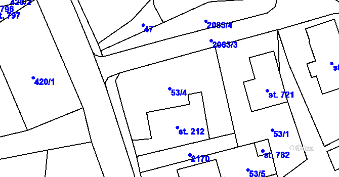 Parcela st. 53/4 v KÚ Svratouch, Katastrální mapa