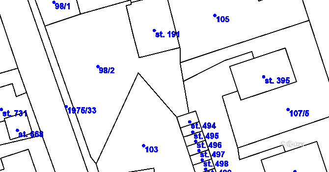 Parcela st. 104 v KÚ Svratouch, Katastrální mapa