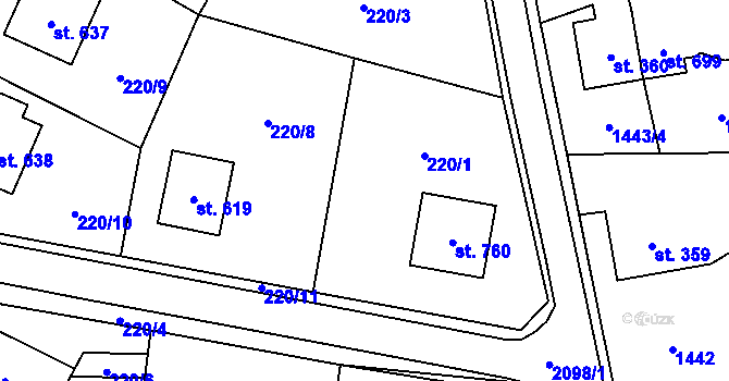 Parcela st. 220/7 v KÚ Svratouch, Katastrální mapa