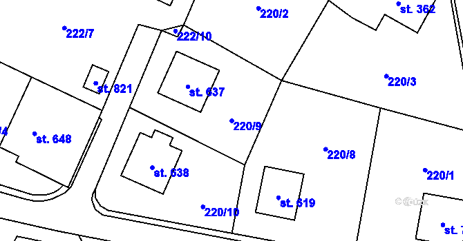 Parcela st. 220/9 v KÚ Svratouch, Katastrální mapa