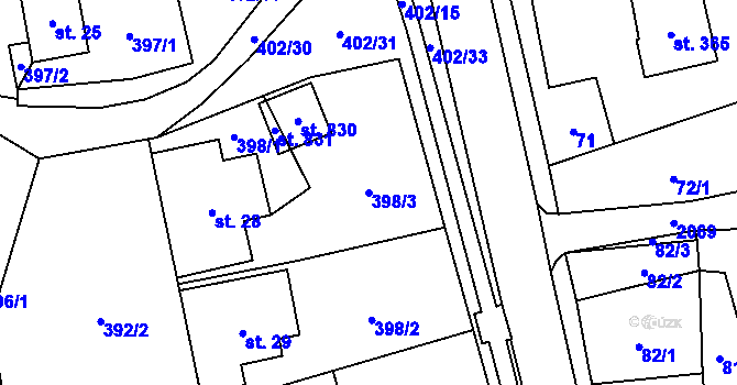Parcela st. 398/3 v KÚ Svratouch, Katastrální mapa