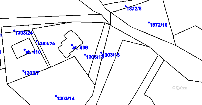 Parcela st. 1303/15 v KÚ Svratouch, Katastrální mapa