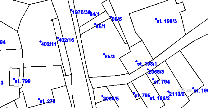 Parcela st. 85/3 v KÚ Svratouch, Katastrální mapa