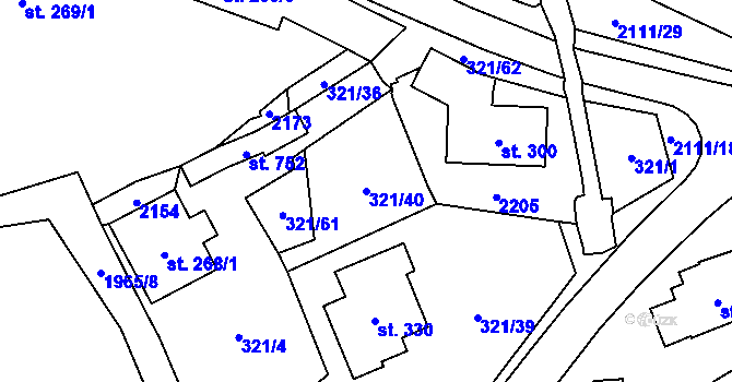 Parcela st. 321/40 v KÚ Svratouch, Katastrální mapa
