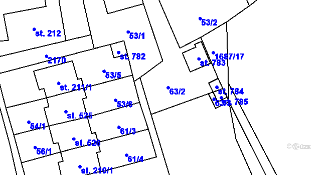Parcela st. 63/2 v KÚ Svratouch, Katastrální mapa