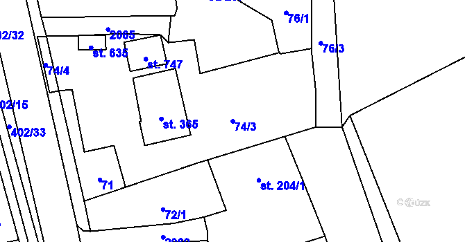 Parcela st. 74/3 v KÚ Svratouch, Katastrální mapa