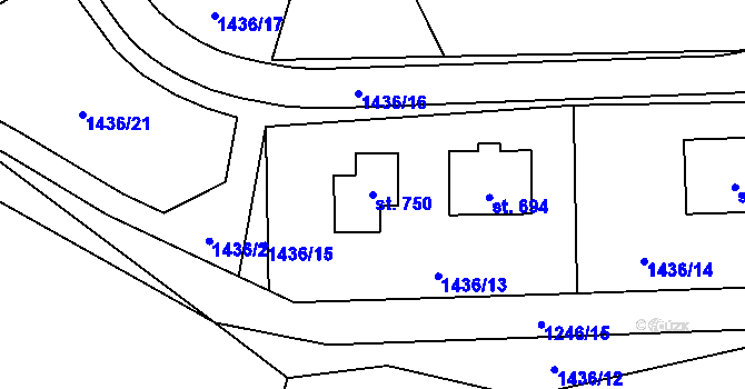 Parcela st. 750 v KÚ Svratouch, Katastrální mapa