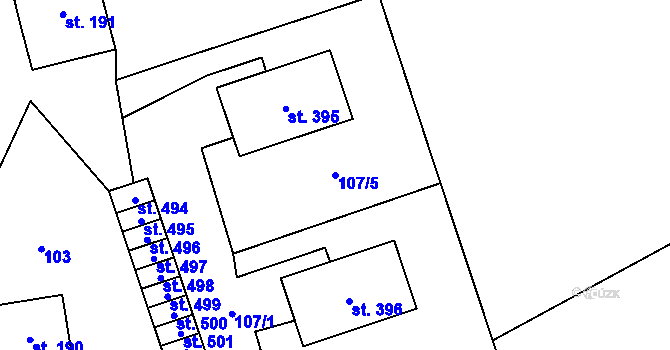 Parcela st. 107/5 v KÚ Svratouch, Katastrální mapa