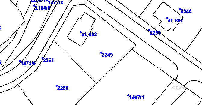 Parcela st. 2249 v KÚ Svratouch, Katastrální mapa