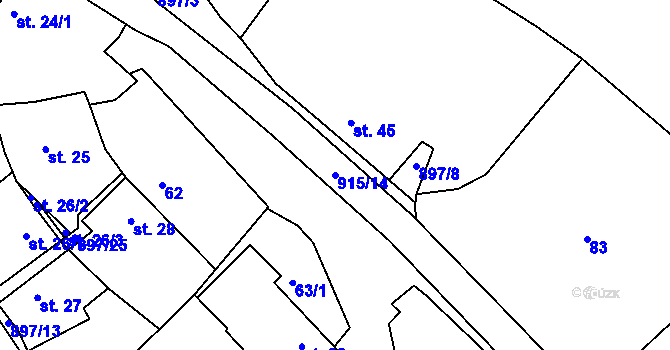 Parcela st. 915/14 v KÚ Svučice, Katastrální mapa