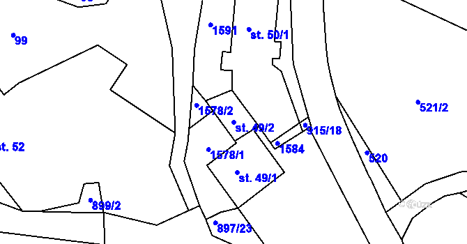Parcela st. 49/2 v KÚ Svučice, Katastrální mapa