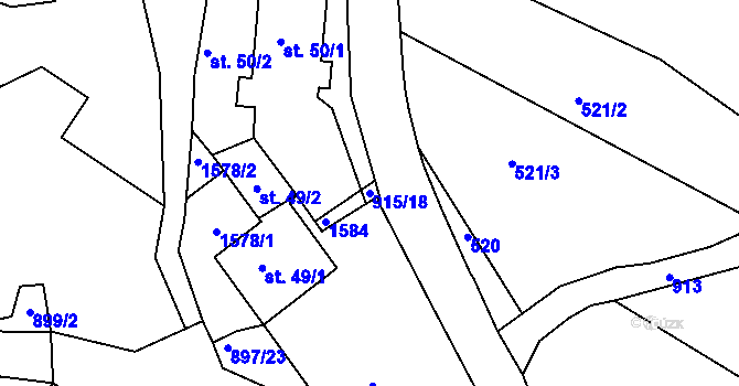 Parcela st. 915/18 v KÚ Svučice, Katastrální mapa