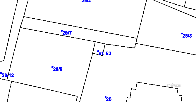Parcela st. 53 v KÚ Sýčina, Katastrální mapa