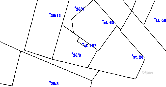 Parcela st. 107 v KÚ Sýčina, Katastrální mapa