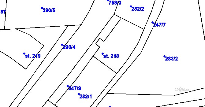 Parcela st. 218 v KÚ Čtveřín, Katastrální mapa