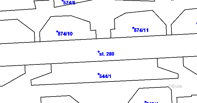 Parcela st. 280 v KÚ Čtveřín, Katastrální mapa