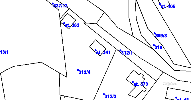 Parcela st. 341 v KÚ Čtveřín, Katastrální mapa