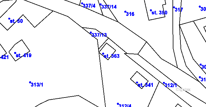 Parcela st. 363 v KÚ Čtveřín, Katastrální mapa