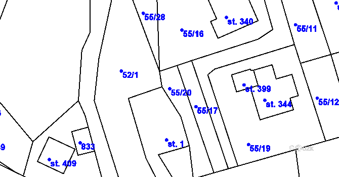 Parcela st. 55/20 v KÚ Čtveřín, Katastrální mapa