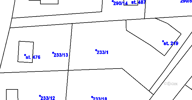 Parcela st. 233/1 v KÚ Čtveřín, Katastrální mapa