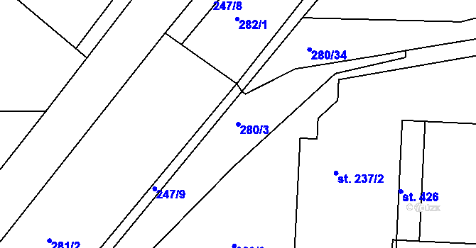 Parcela st. 280/3 v KÚ Čtveřín, Katastrální mapa