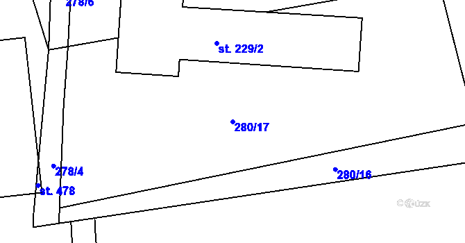 Parcela st. 280/17 v KÚ Čtveřín, Katastrální mapa